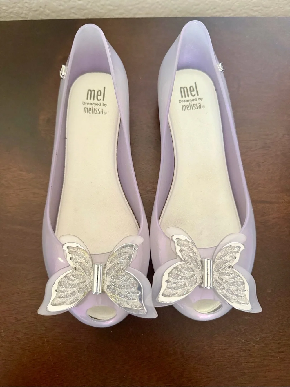 Mel by Melissa Jelly Flats Lilac Butterfly Bow Toddler Size 1